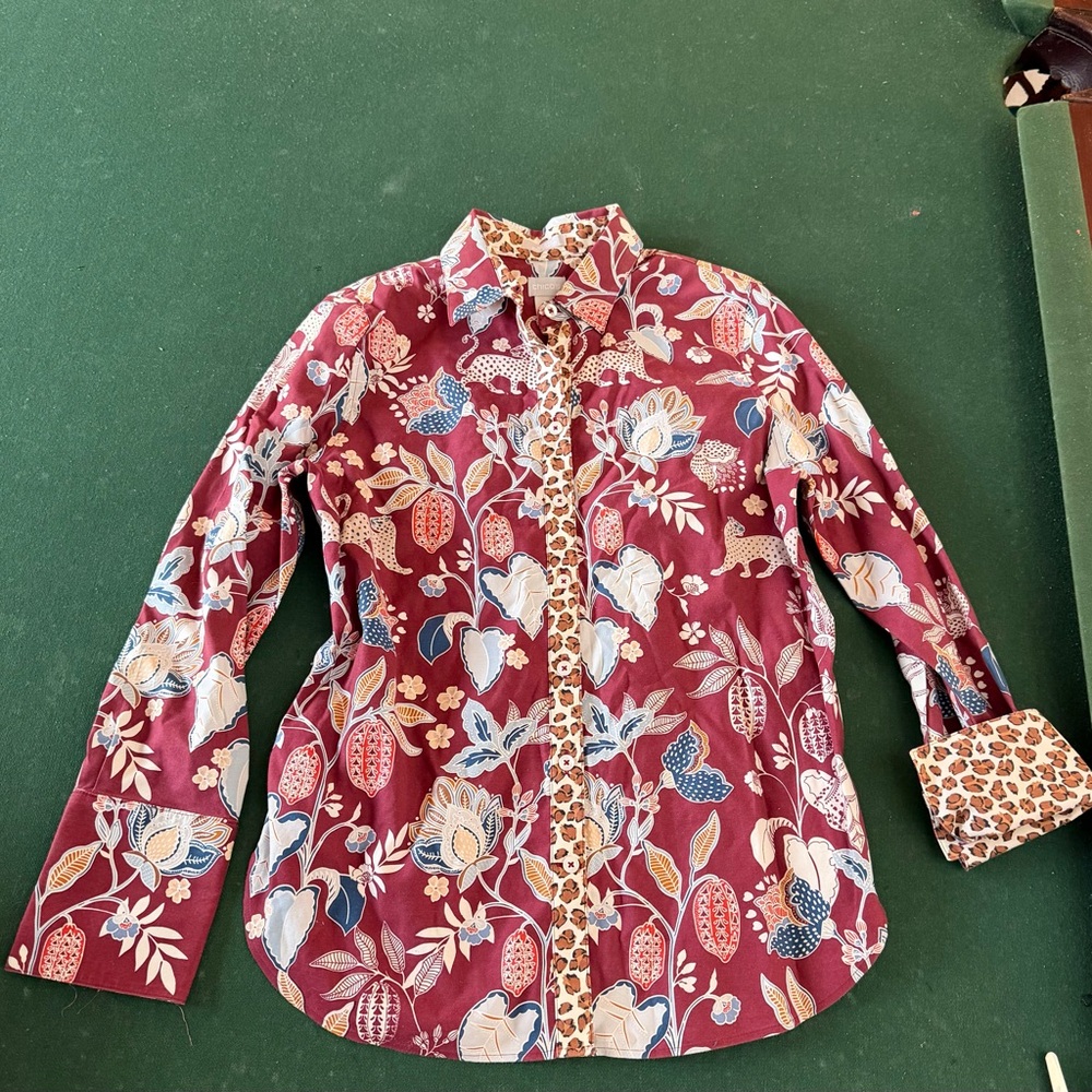 Chico's Burgundy Floral Shirt. ‎  CAJA. # 1. C